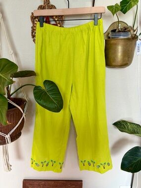 Kim Rogers Bright Lime Green Elastic Waist Pants